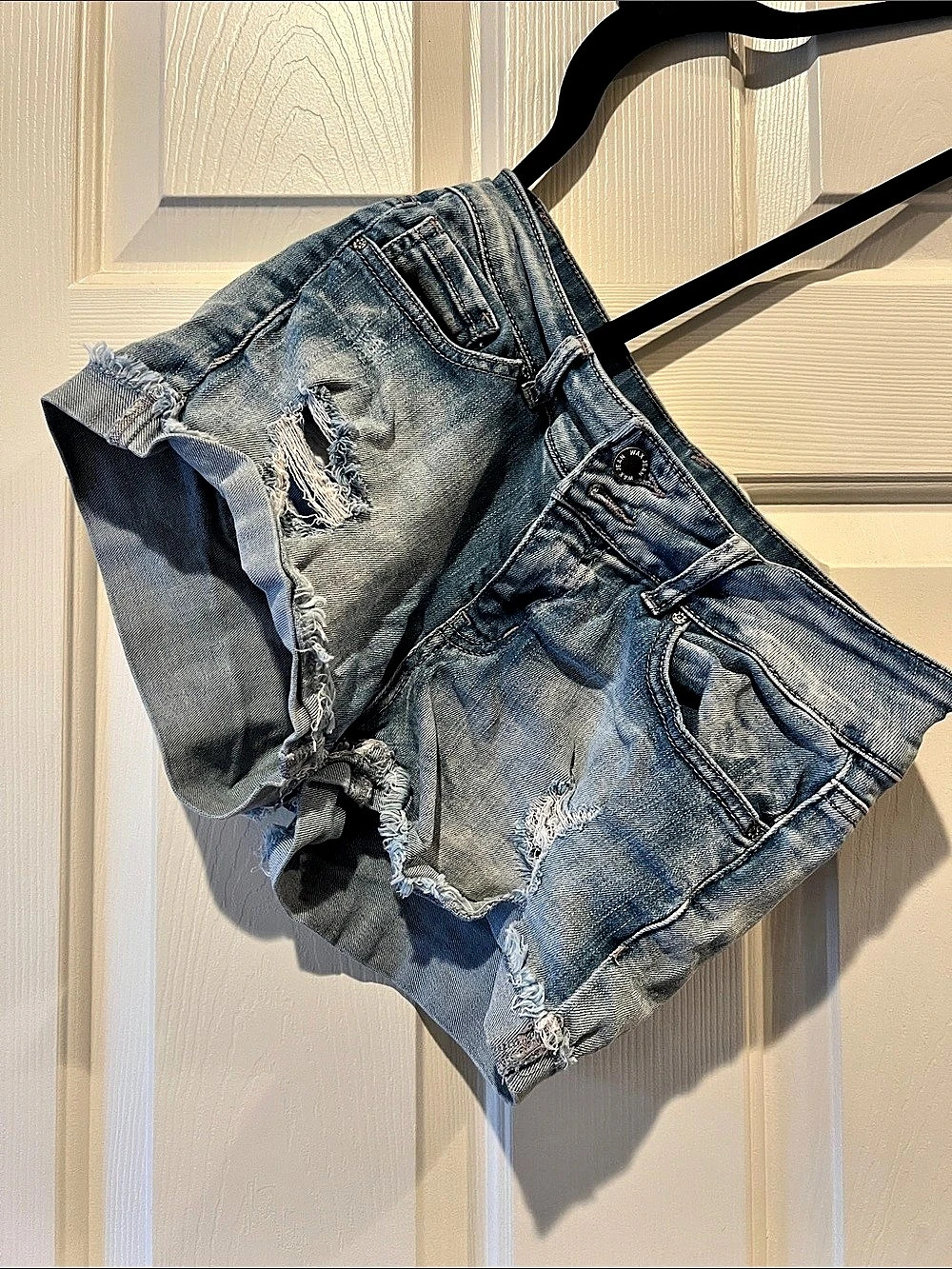 Wax Jean Distressed Denim Jean Shorts in Blue